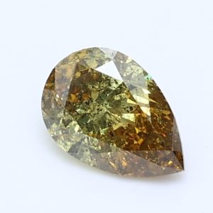 0.470ct Fancy Deep Brownish Greenish Yellow I3 Pear Cut Natural Certified Diamond