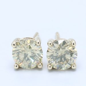 0.75, 0.726ct Round 9kt Yellow Gold Natural Diamond Earring