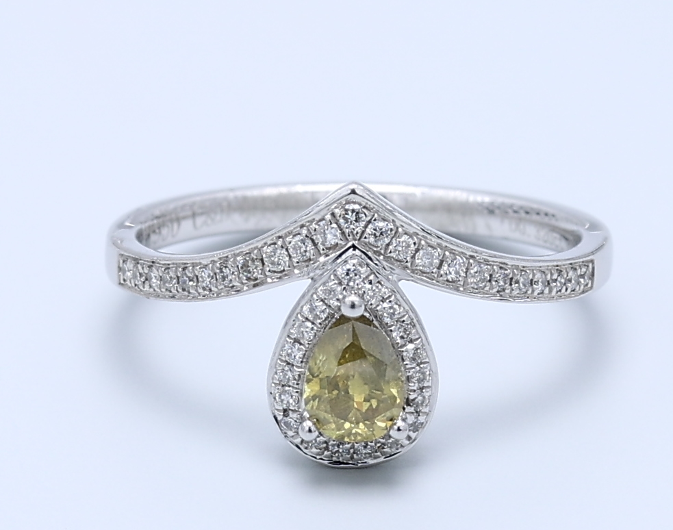 0.57ct Brown Pear Diamond Halo Pave Ring