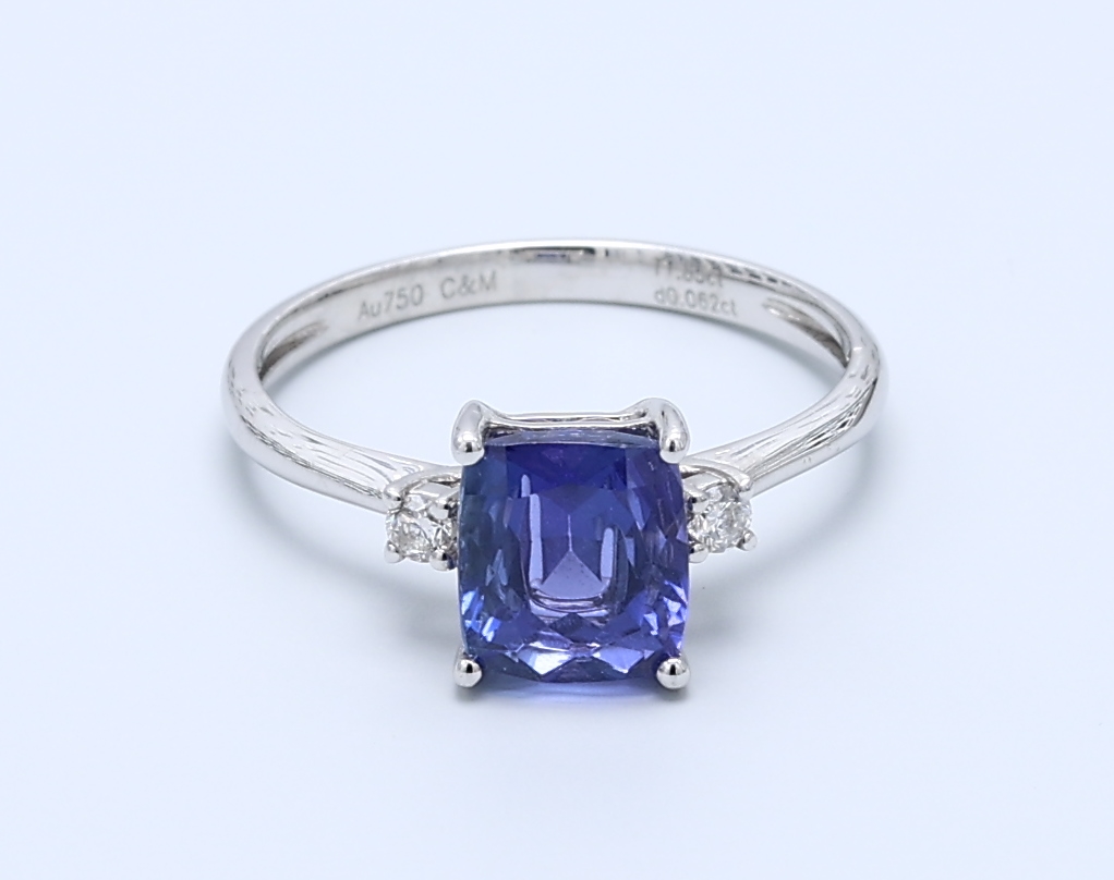 1.850ct Cushion Tanzanite Trilogy Solitaire
